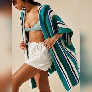 Free People Teal and Navy Striped Swim Coverup Poncho